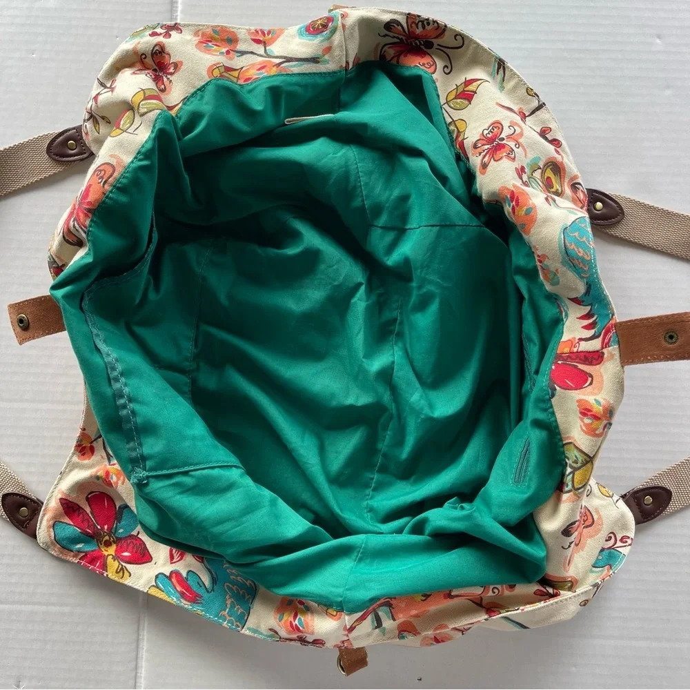 Lucky Brand Large Floral Bird Canvas Hobo Bag Tote Purse Bright Colorful VGUC - Picture 10 of 16